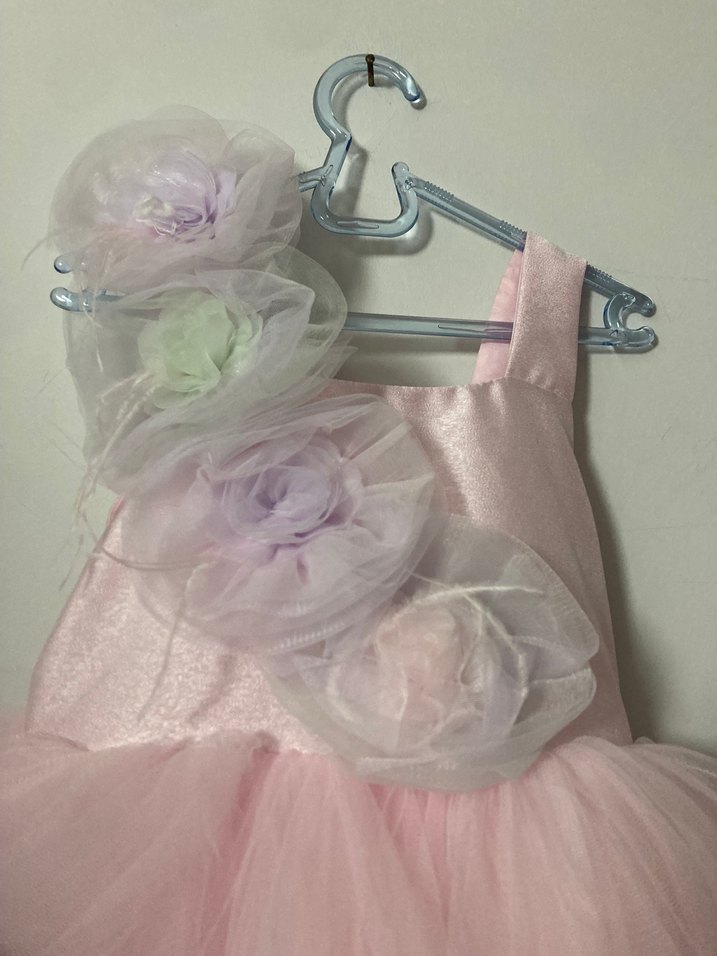 Çiçek Desenli Pembe Kız Çocuk Abiye Elbise - Görsel 4