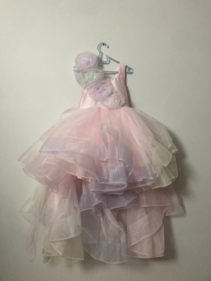 Çiçek Desenli Pembe Kız Çocuk Abiye Elbise - Görsel 3