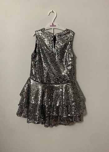 Kız Çocuk Gri Metalik Fırfırlı Elbise - Görsel 5