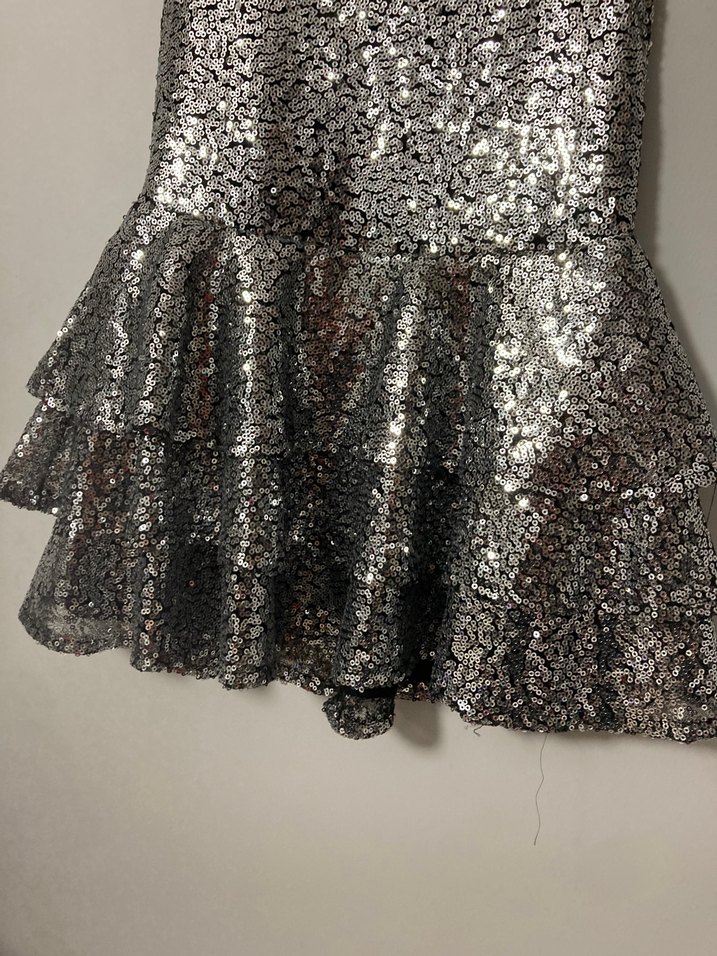 Kız Çocuk Gri Metalik Fırfırlı Elbise - Görsel 4