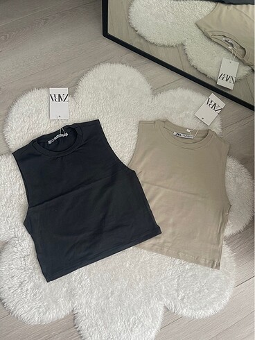 Basic Crop bluz 2 adet antrasit bej