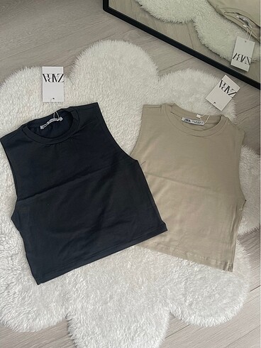 Zara Basic Crop bluz 2 adet antrasit bej