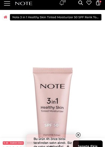 Note Healthy Skin Tinted Moisturizer 50 SPF Renk Ton Eşitleyici - Görsel 2
