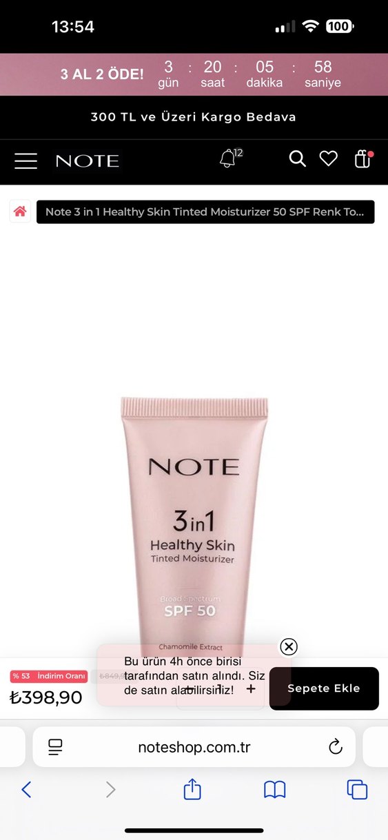 Note Healthy Skin Tinted Moisturizer 50 SPF Renk Ton Eşitleyici - Görsel 2