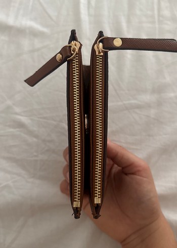 Beden kahverengi Renk Louis Vuitton Kahverengi Deri Fermuarlı Kadın Clutch Cüzdan