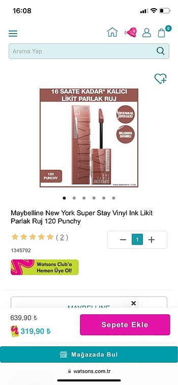  Beden Maybelline New York Super Stay Vinyl Ink Likit Parlak Ruj 120 Pu
