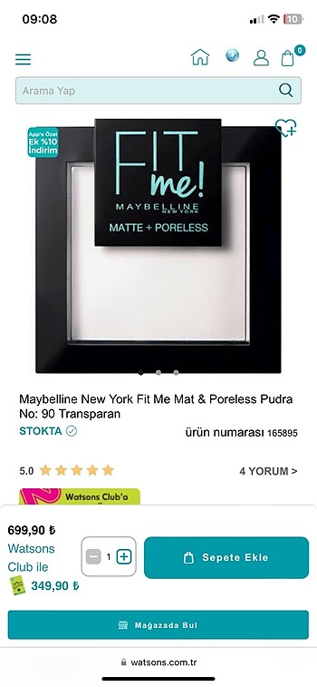 Maybelline Maybelline New York Fit Me Mat Poreless Pudra No 90 Transparan