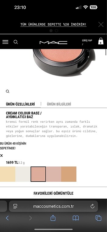 Beden Renk MAC CREAM COLOUR BASE / AYDINLATICI BAZ A92 buzlu ışıltılı yumuş
