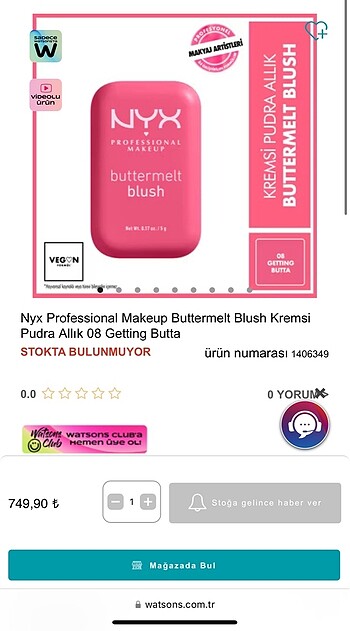 Beden Nyx Professional Makeup Buttermelt Blush Kremsi Pudra Allık 08 G