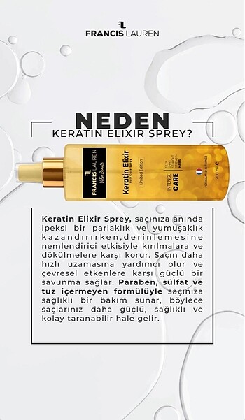 Diğer Francis lauren saç Keratin Elixir Sprey 200 ml