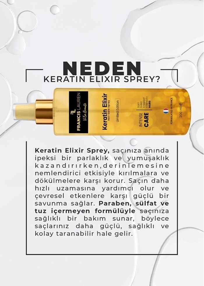 Francis lauren saç Keratin Elixir Sprey 200 ml - Görsel 2