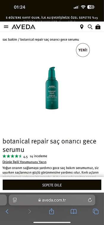 Beden Aveda botanical repair saç onarıcı gece serumu 10 ml