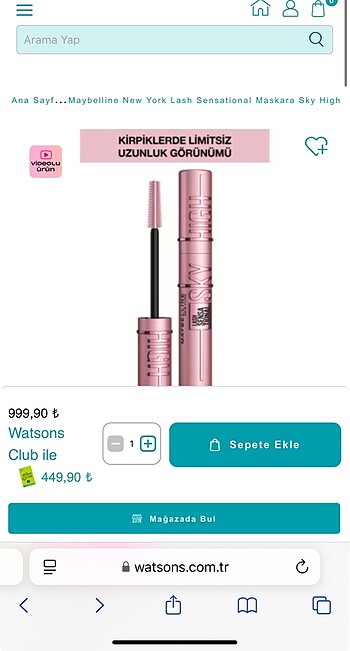  Beden Maybelline New York Lash Sensational Maskara Sky High