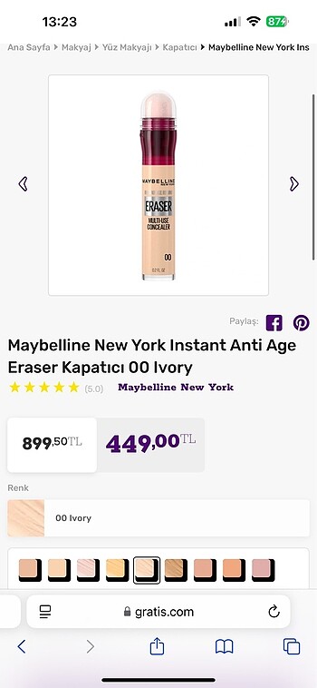 Beden Maybelline New York Instant Anti Age Eraser Kapatıcı 00 Ivory