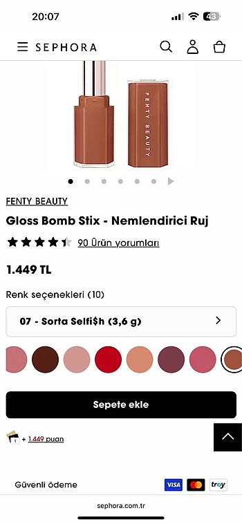  Beden FENTY BEAUTY Gloss Bomb Stix - sorta selfi$h