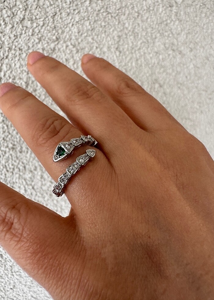 Bvgari yılan yüzük taşlı silver beyaz yeşil gözlü - Görsel 4