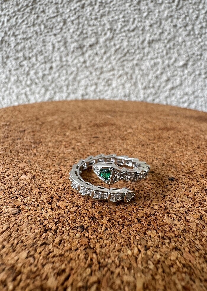 Bvgari yılan yüzük taşlı silver beyaz yeşil gözlü - Görsel 2