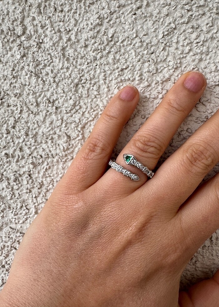 Bvgari yılan yüzük taşlı silver beyaz yeşil gözlü - Görsel 5