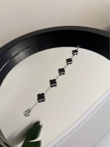 Van cleef silver siyah çelik gümüş renk yonca motif bileklik