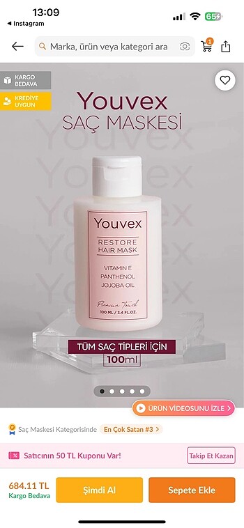 Beden The youvex kuru ve yıpranmış saçlar için saç bakım maskesi
