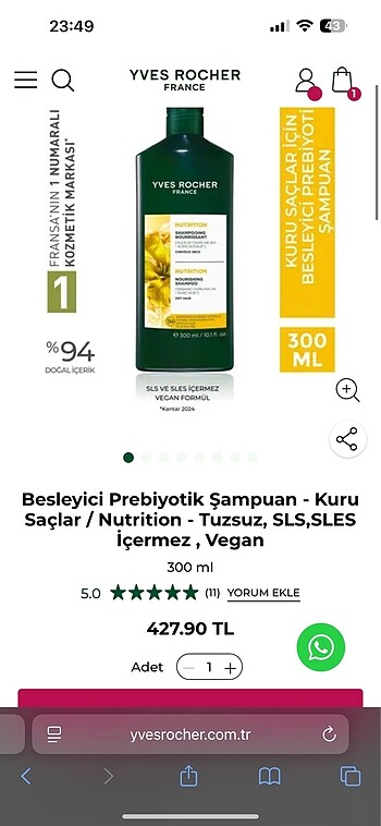 Beden Besleyici Prebiyotik Şampuan Kuru Saçlar Nutrition Tuzsuz, SLS,S