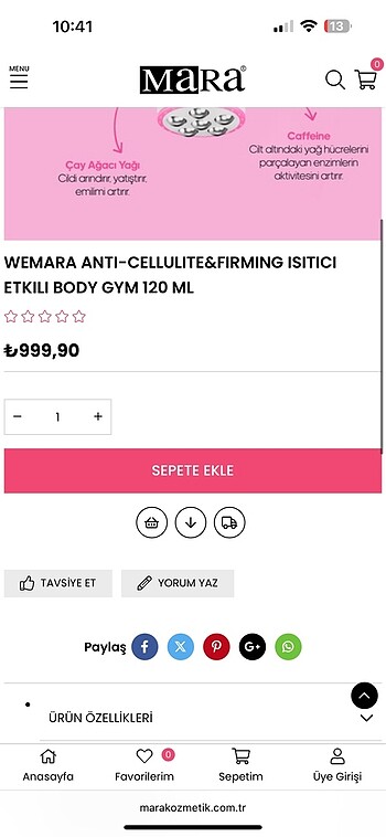 Beden Renk WEMARA ANTI-CELLULITE FIRMING ISITICI ETKILI BODY GYM 120 ML