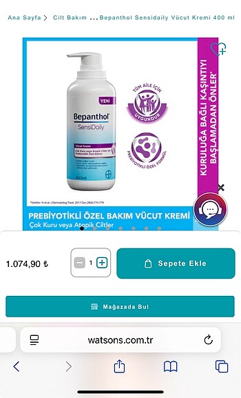  Beden Bepanthol Sensidaily Vücut Kremi çok kuru veya atopik cilt 400 m