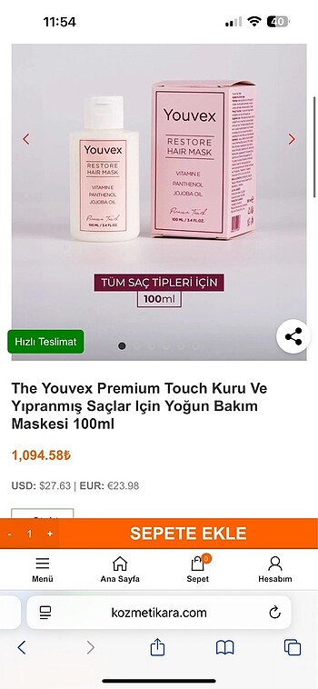 Sephora The Youvex Premium Touch Kuru Ve Yıpranmış saç Yoğun Bakım Maske