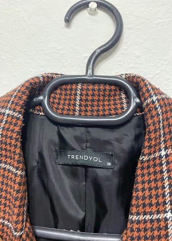 36 Beden kahverengi Renk Kahverengi Ekose Kadın Blazer Ceket