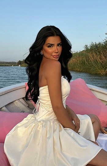 s Beden beyaz Renk Krem balon elbise