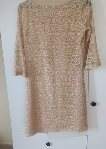 Dantel Detaylı Bej Elbise - Görsel 3