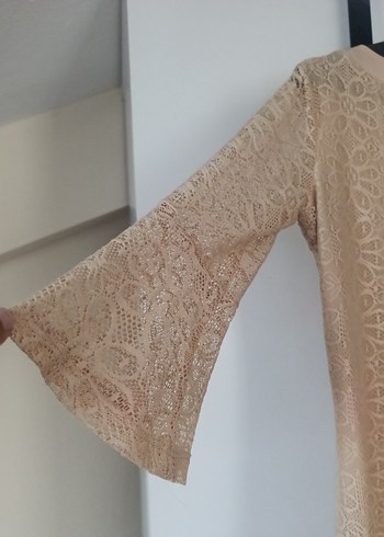 Dantel Detaylı Bej Elbise - Görsel 4