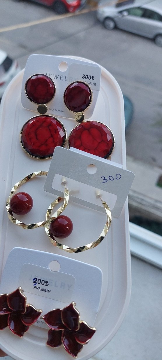 Kırmızı  Parlak Bohem Küpeler Yeni etiketli ürün - Görsel 3