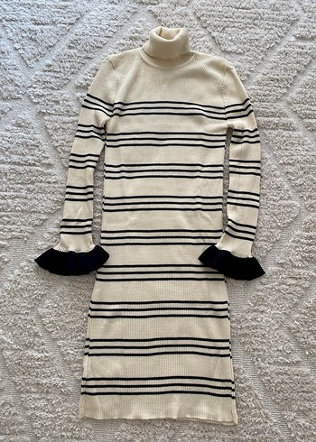 Uzun Kollu Boğazlı Çizgili Triko Kadın Kazak - Görsel 5