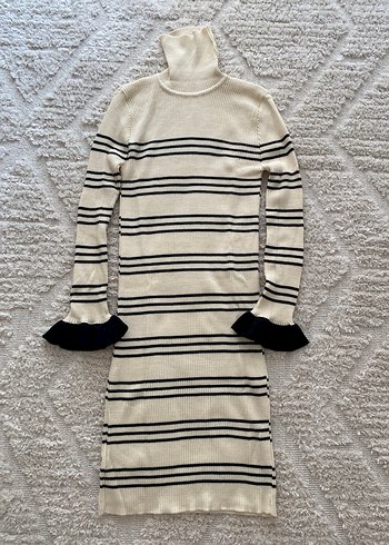 Uzun Kollu Boğazlı Çizgili Triko Kadın Kazak - Görsel 2