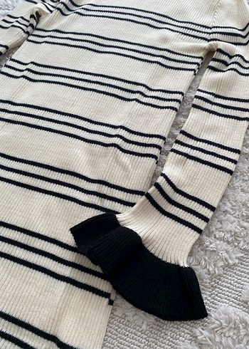 Uzun Kollu Boğazlı Çizgili Triko Kadın Kazak - Görsel 3