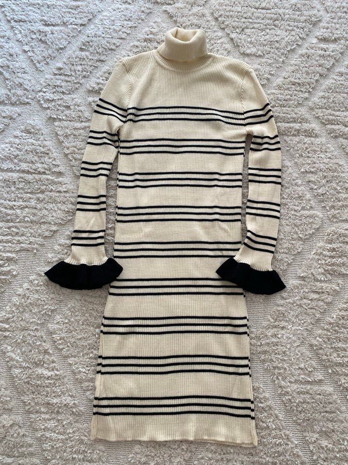 Uzun Kollu Boğazlı Çizgili Triko Kadın Kazak - Görsel 5