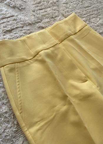 Sarı Midi Kumaş Kadın Pantolon - Görsel 3