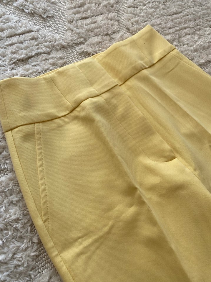 Sarı Midi Kumaş Kadın Pantolon - Görsel 3