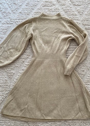 Bej Bohem Yüksek Yaka Kadın Triko Elbise - Görsel 4