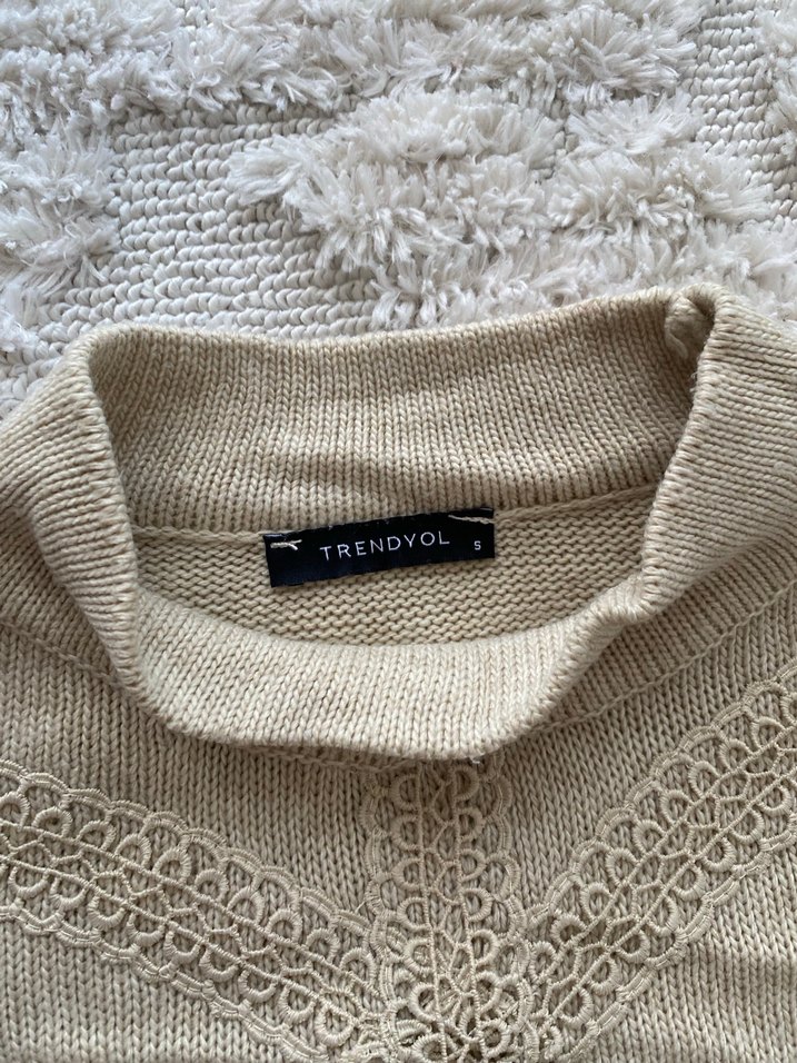 Bej Bohem Yüksek Yaka Kadın Triko Elbise - Görsel 3