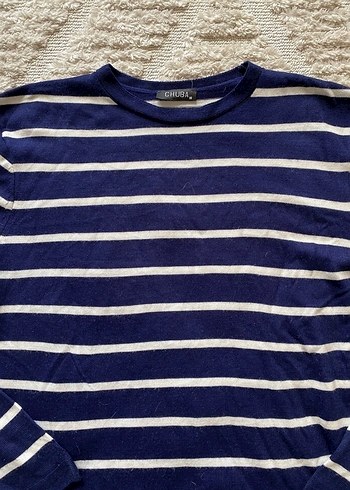 Lacivert Çizgili Örgü Kadın Kazak - Görsel 2