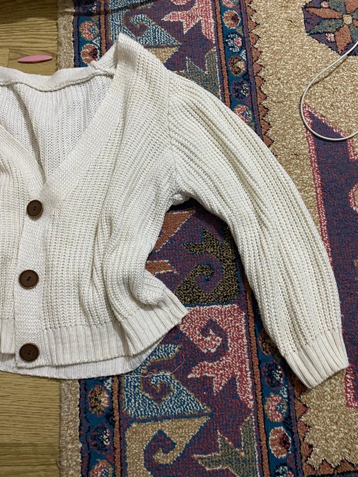 Bohem Beyaz Örgü Hırka - Görsel 3