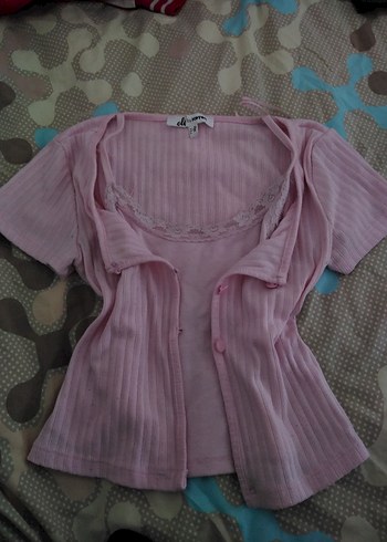 coquette pembe dantelli bluz - Görsel 2