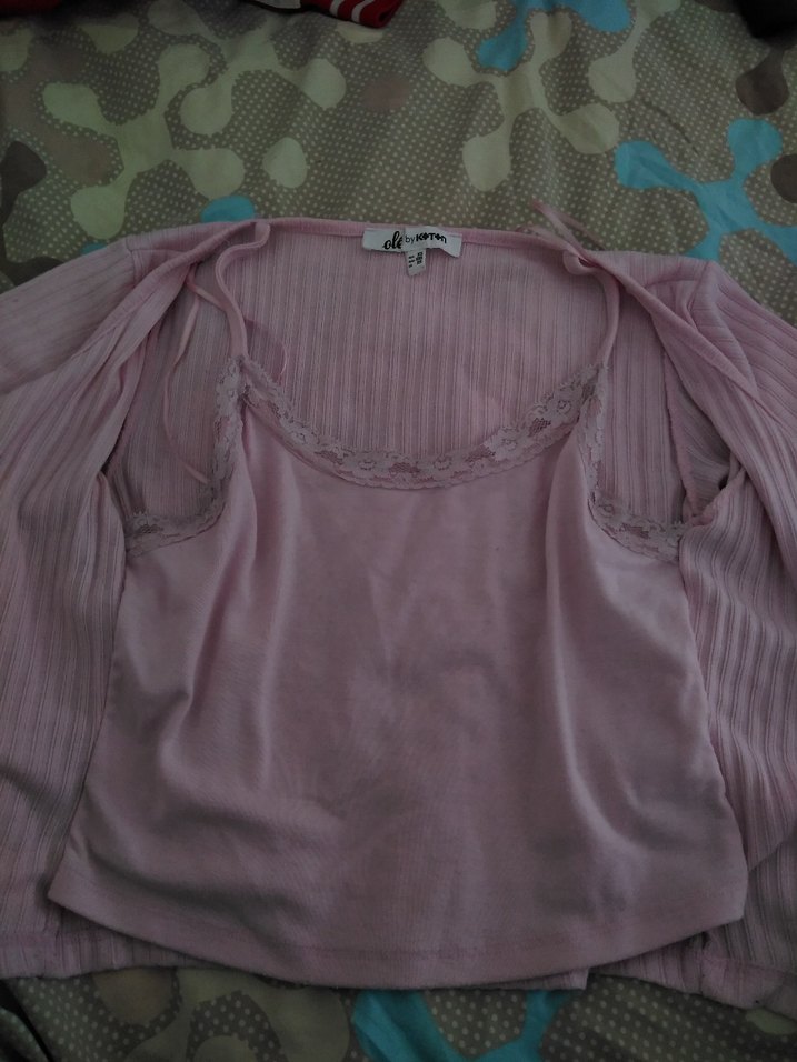 coquette pembe dantelli bluz - Görsel 3