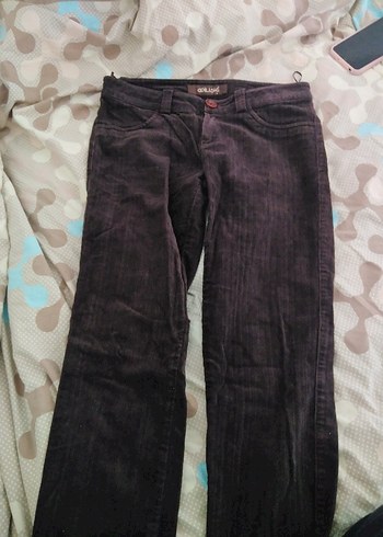 y2k düşük bel kahve kadife pantolon - Görsel 3