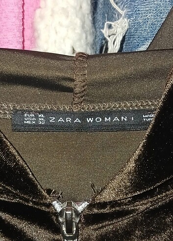 xl Beden kahverengi Renk Zara Playboy Taş Baskılı Kadife Hırka