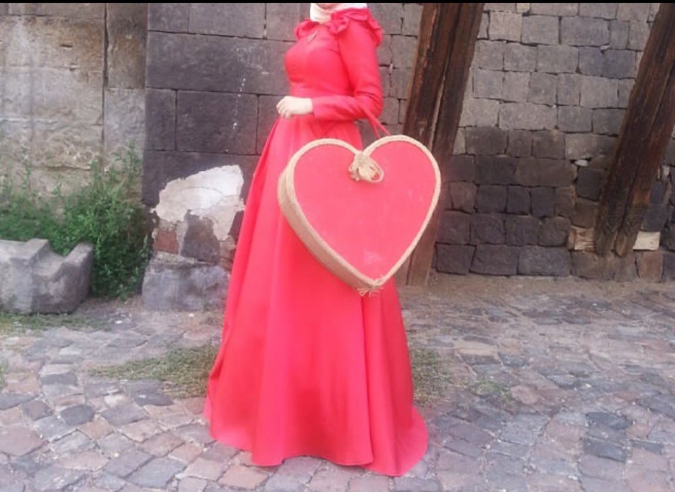 Uzun Kollu Kırmızı Tesettür Abiye Elbise - Görsel 2