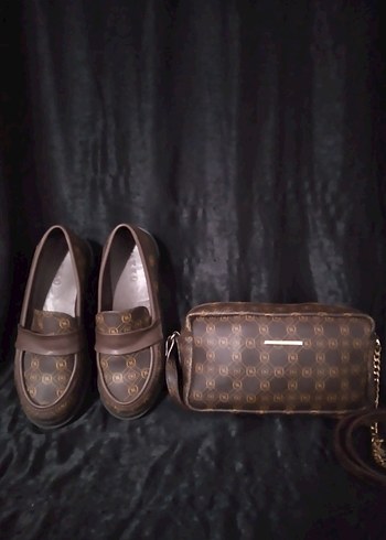 Vakko Monogram Desenli Kahverengi Loafer Canta Seti