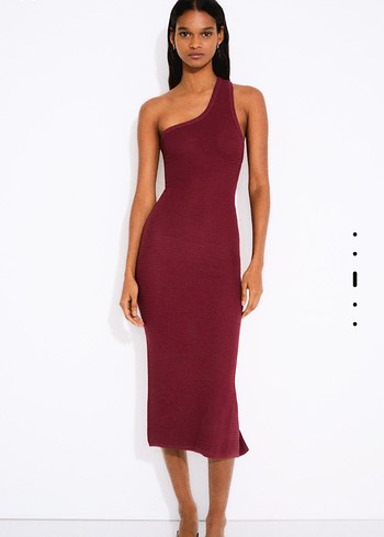 Bershka Bordo Tek Omuzlu Triko Elbise